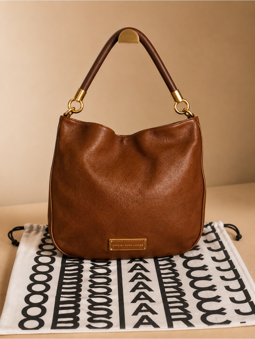Marc by Marc Jacobs Pebbled Leather Hobo Shoulder Crossbody Cognac Bag - Picture 3 of 16